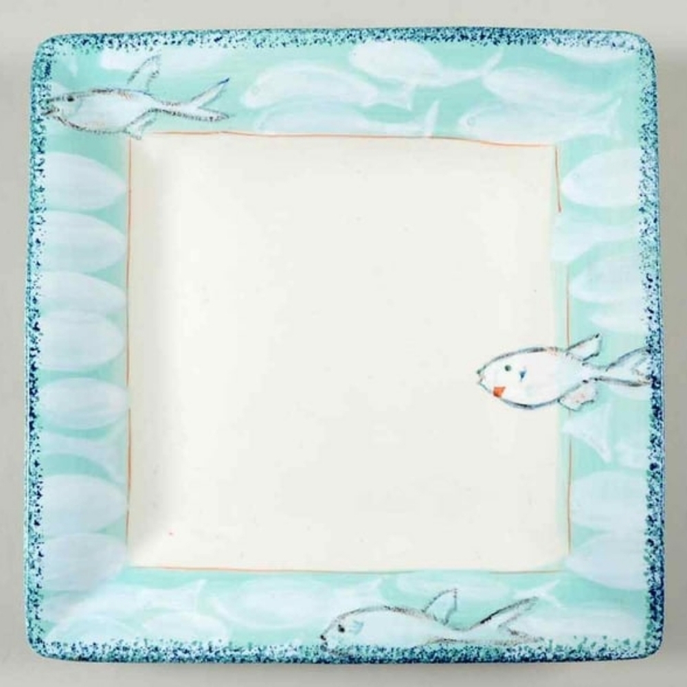 American Atelier Currents square dinner plates Saucers Hand Painted fish design - Picture 10 of 10